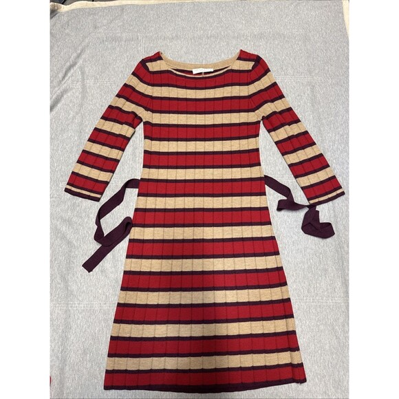 Trina Turk Midi Sweater Dress Womens Large‎ Marino Wool  Long Stripped Tie - Picture 7 of 12